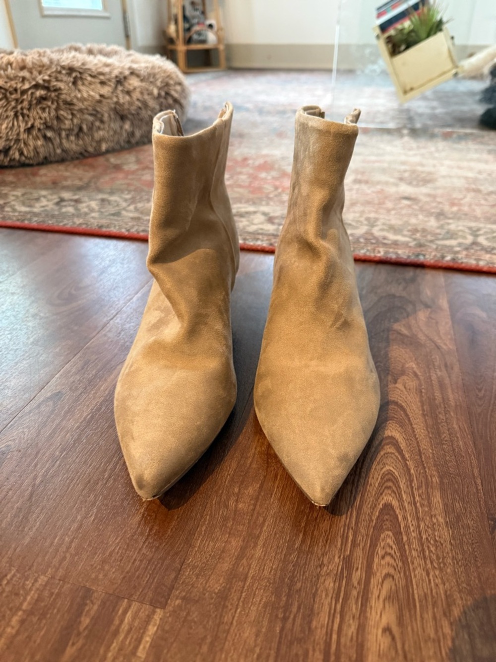 Women's Pointed Toe Tan Suede Ankle Boots - Classic Style